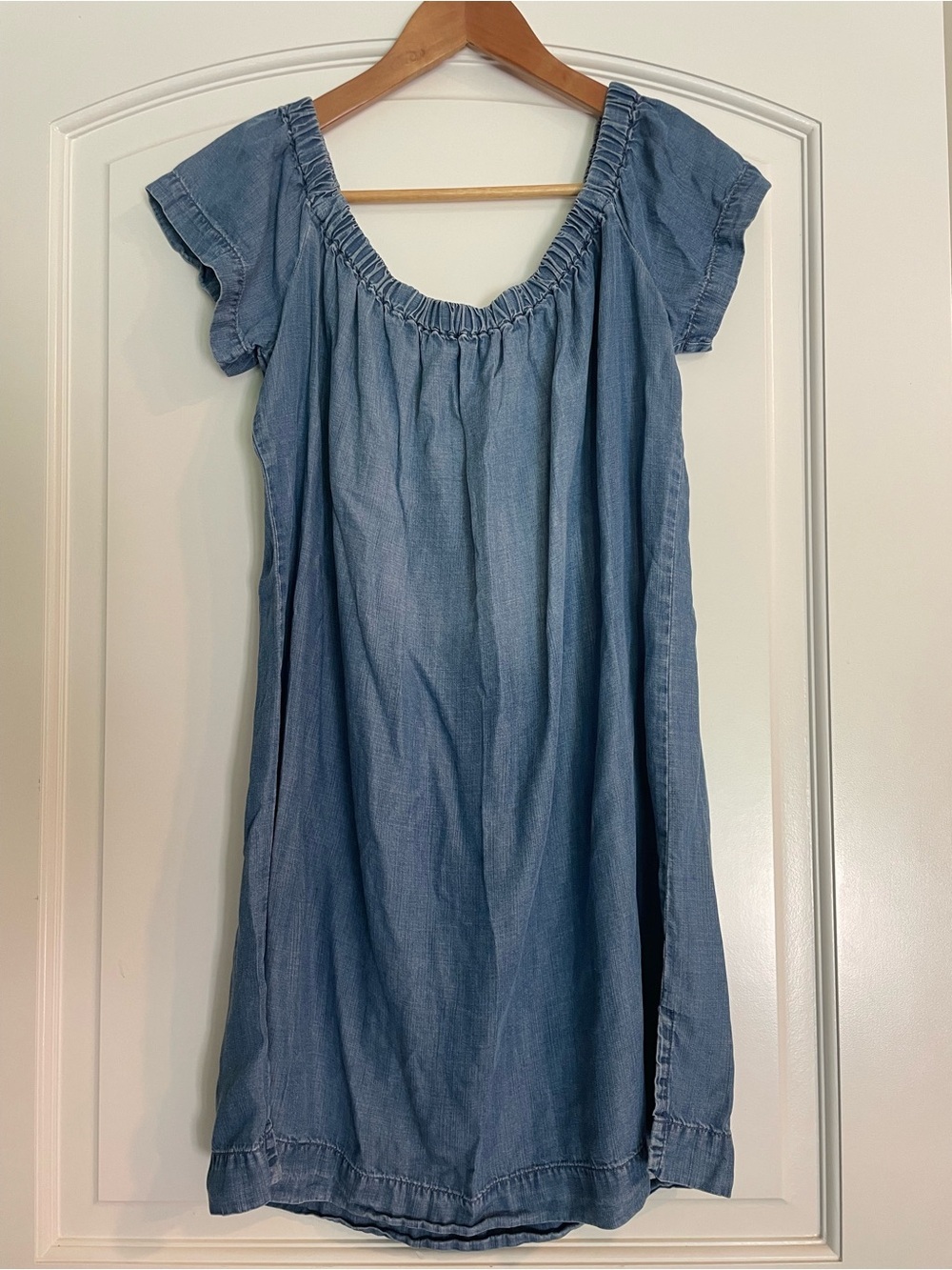 Cloth & Stone Blue Chambray Tencel Off Shoulder Ruffle Midi Dress L
